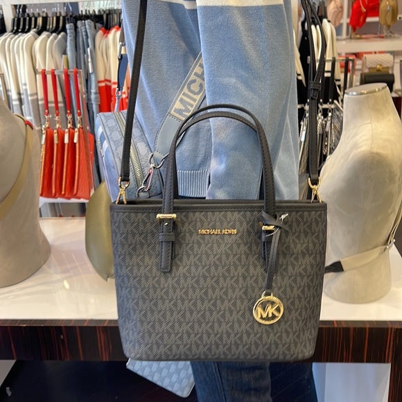 MICHAEL KORS 
Jet Set Travel Extra-Small Logo Top-Zip Tote Bag
Black 
NWT - Picture 2 of 16